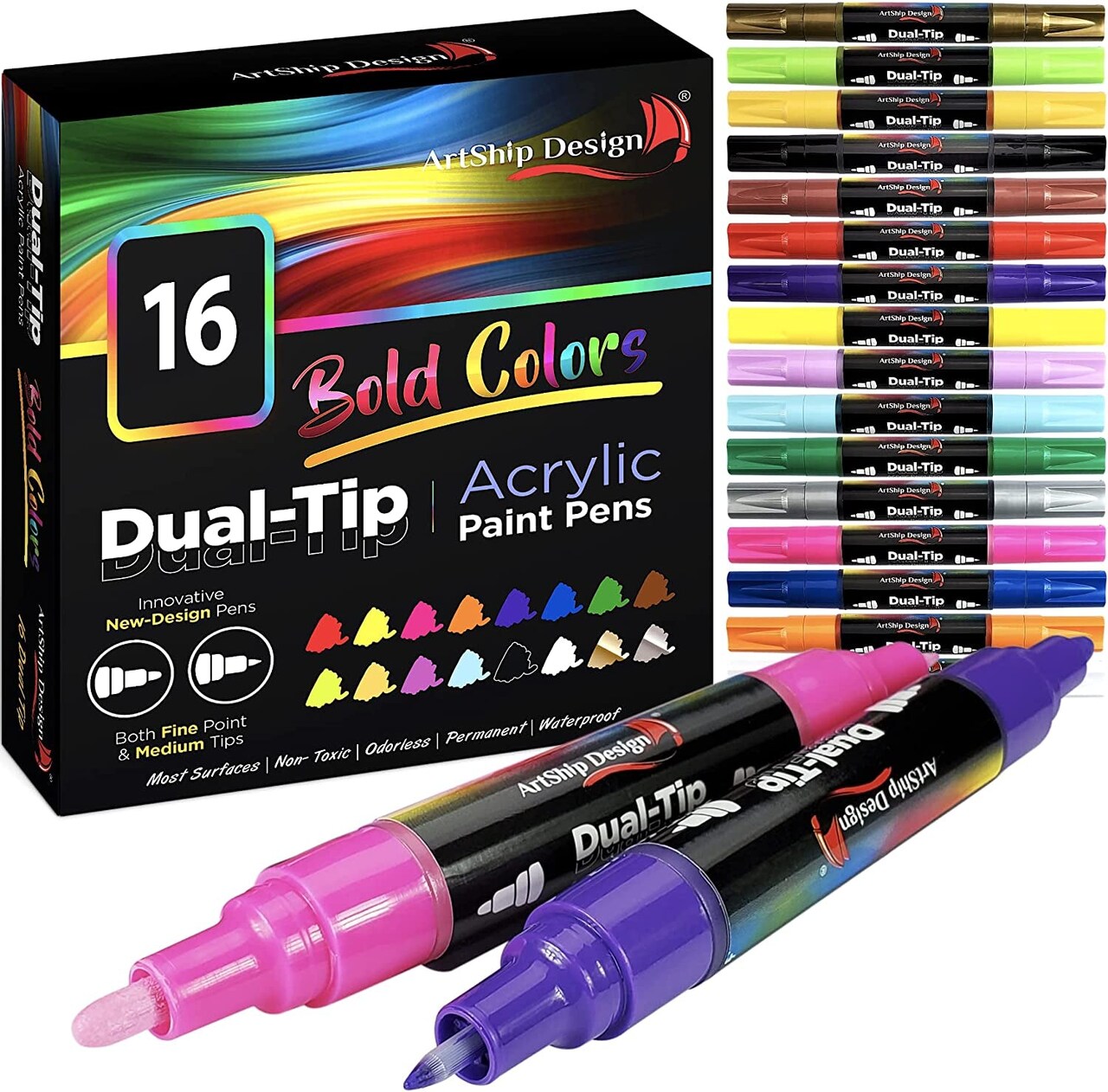 Neon UV Fluorescent Acrylic Paint Pens, Double Pack of Both Extra Fine and  Medium Tip Paint Markers, for Rock Painting, Mug, Ceramic, Glass, and More,  Water Based Non-Toxic and No Odor